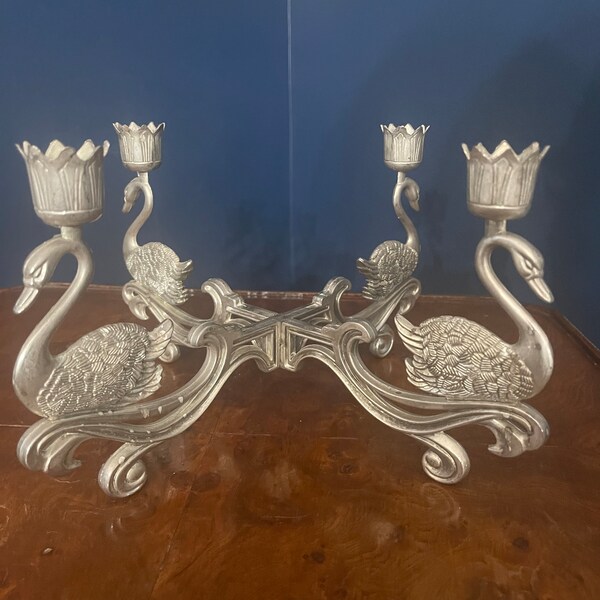 Vintage 80s Swan Bird Fairytale Party Tafelblad Middelpunt Kandelaar Godinger Candle Holder Giftware
