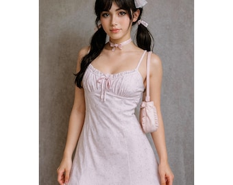 ラベンダー コケット ベビードール スリップドレス Y2K 刺繍 レタスヘム ラージ ヴィンテージ