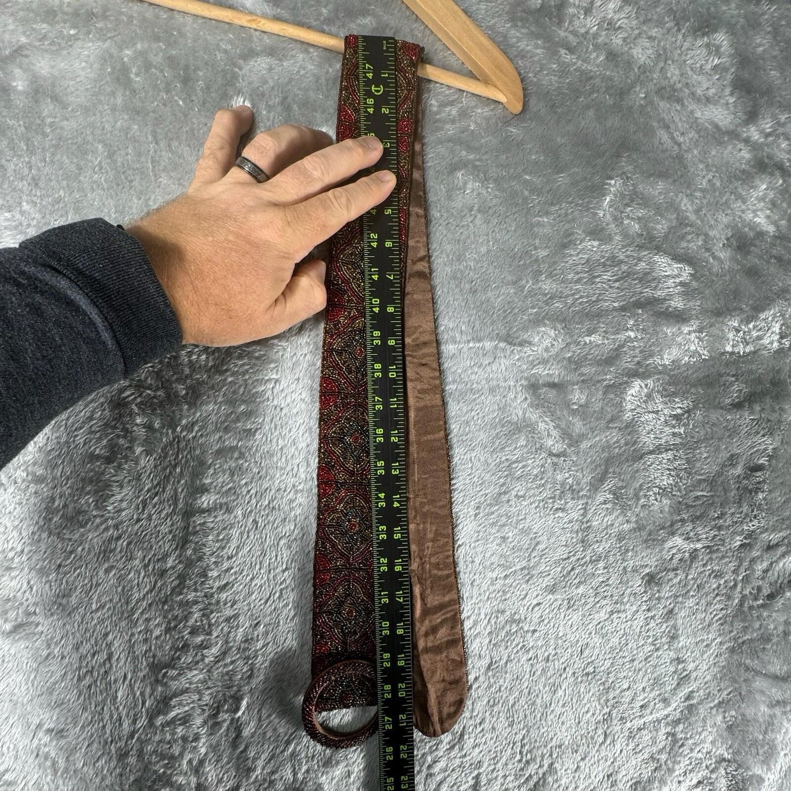 Mary McFadden Red, Gold, Blue Beaded Embroidered Belt Vintage Mary McFadden Ruby Red Beaded Holiday Belt Sz S | eBay main image 3