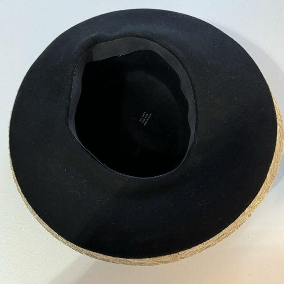 Whittall & Shon Black Wool Hat: Gold Lace, Pearl Victorian  display picture 2