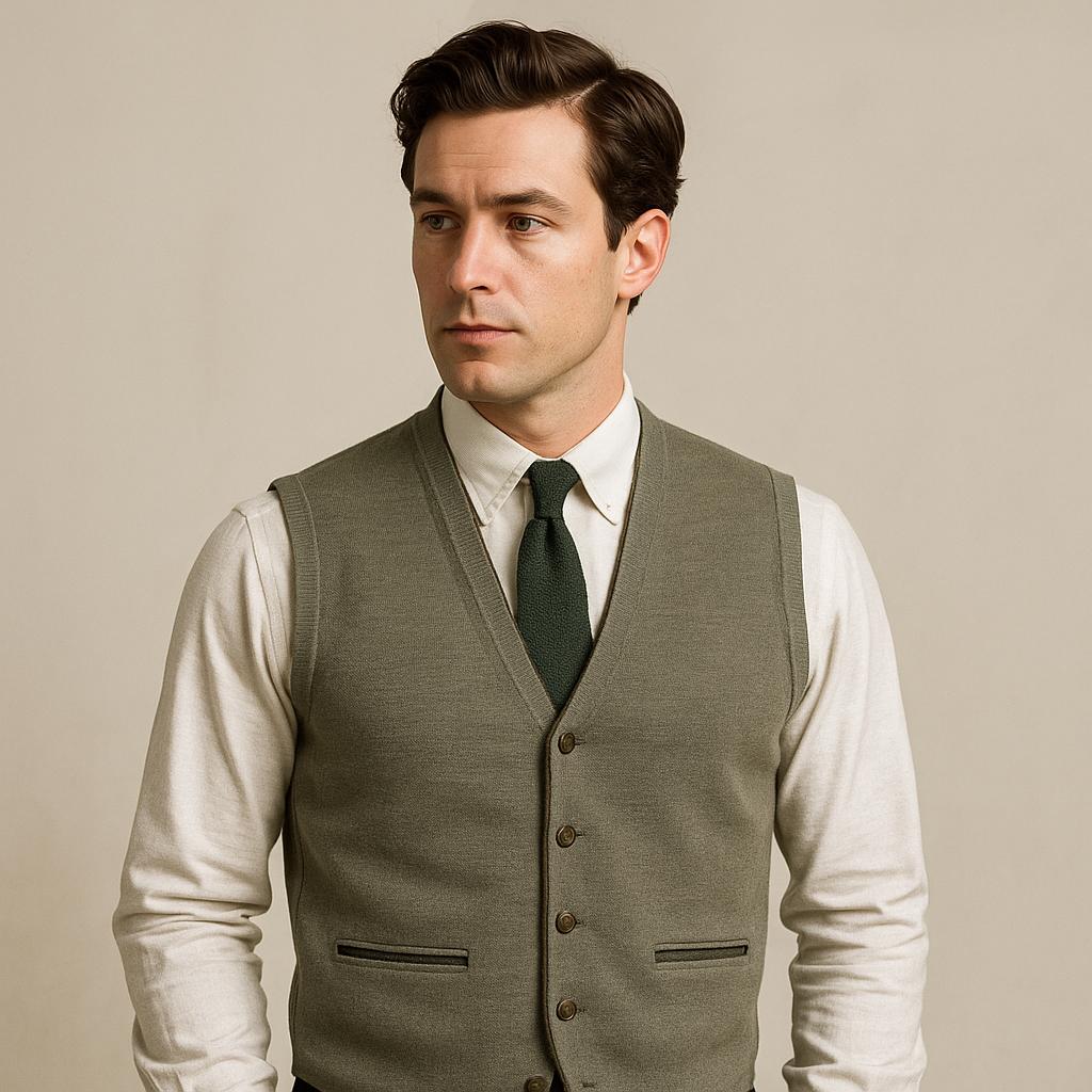 Vintage Yves Saint Laurent Vest Men's 90 M Waistcoat Gray Green