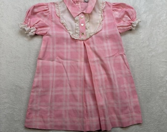 Vestido vintage xadrez rosa estilo anos 60 para meninas, modelo mod, com gola Peter Pan, ideal para festas.
