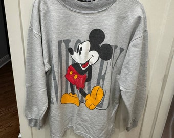 90s Disney Theme Park Originals Mickey Mouse Shirt L Long Sleeve Spellout Gray