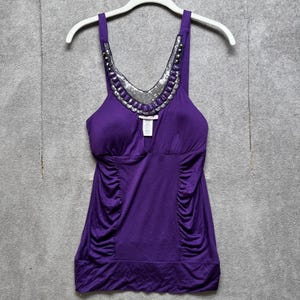 Nass Dichtung Y2K Lila Perlen Tank Top Damen L Keyhole Fairycore Party Top