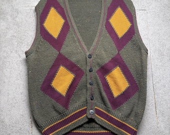 Vintage 90s Argyle Sweater Vest Preppy Grandpa Academia Mens Medium