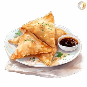 Watercolor Samosa Print Art Digital Download Indian Food Kitchen Décor Exhibition Print Food Poster Kitchen Wall Art Instant DL PNG Art