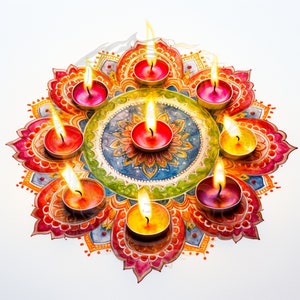 Diwali Rangoli with Diyas Wall Art for Home Décor Instant Delivery Digital Art Festive Decoration Rangoli Diwali Holi Pooja Decoration Art