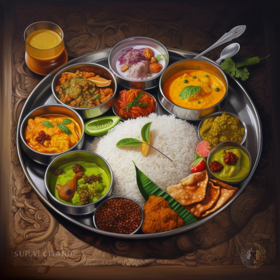 Indian Thali Art Oil Painting Digital Art Food Illustration Indian Art ...