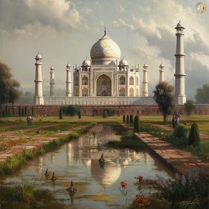 Taj Mahal Oil Painting Vintage Art Print Indian Art Interior Decoration Home Décor Animal Print Wall Art Digital Download 300 DPI Instant DL