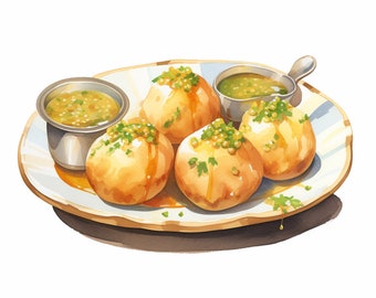 Panipuri Watercolor Art Print | Indian Street Food (Digital Download)
