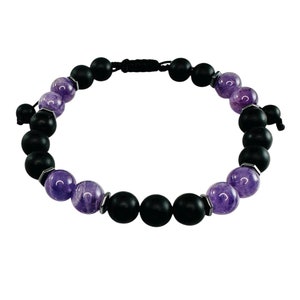 Protection Men Bracelets,Men Bracelet,Black Purple Gray Black Onyx Amethyst Hematite Beaded Men Bracelet,February Men Beaded Bracelet
