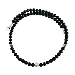 Sterling Silver Black Onyx Men Necklaces,Protection Necklace,Black Onyx Beaded Necklace,Handmade Jewelry for Men,Black Men Boy Dad Necklace