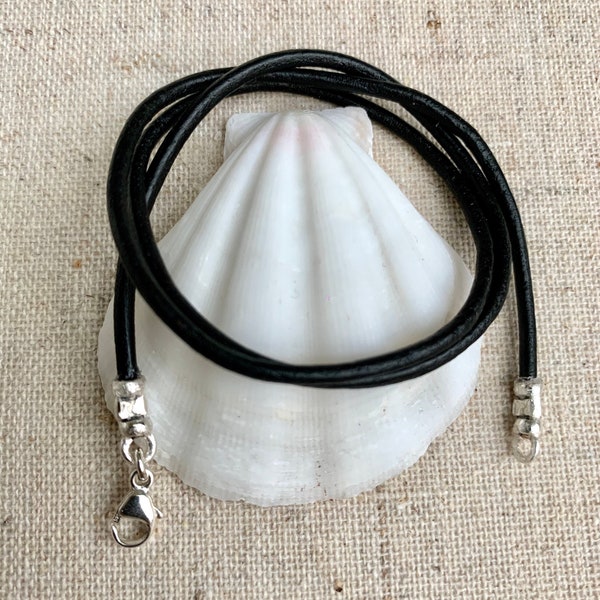 2mm Genuine Real Leather Cord Necklace For Pendant (14"-24" Inches),Sterling Silver Ends And Lobster Clasp Made To Order,Black Brown Leather