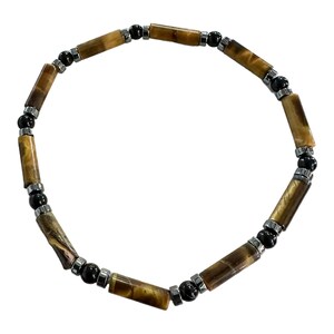 Pulseira masculina de pedra tubular, joias feitas à mão para homens, pulseira de olho de tigre de ônix preto de hematita, pulseira de meditação de cura, presentes exclusivos para homens ele