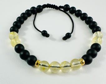 Bracelet homme en or et citrine : Bracelet homme en perles réglables en citrine et onyx noir, bracelet bijoux pour homme de novembre
