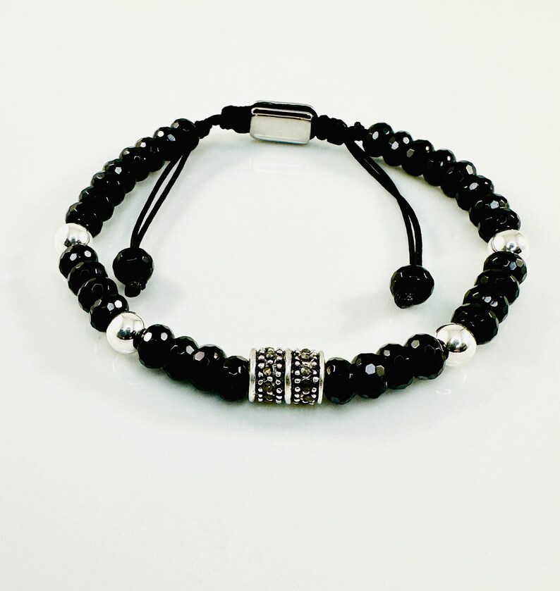 Black and Silver Men Beaded Bracelet,black Onyx Men Bracelet,minimalist