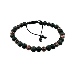 Protection Black Mens Bracelets,January Birthstone Men Bracelet,Black Onyx Lava Stone and Garnet Men Bracelet,Simple Men Beaded Bracelet