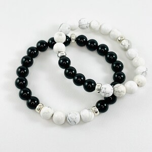 His and Hers Matching Long Distance White Howlite Bracelets Set,Father Son Bracelet,Boyfriend Girlfriend Anniversary Relationship Friendship