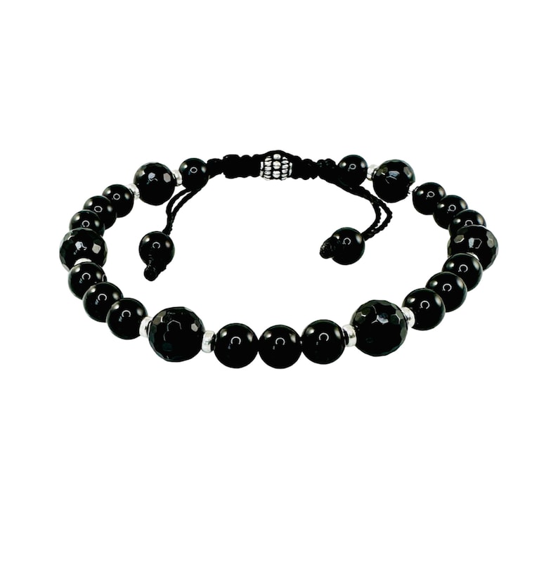 Black and Silver Men Beaded Bracelet,black Onyx Men Bracelet,minimalist