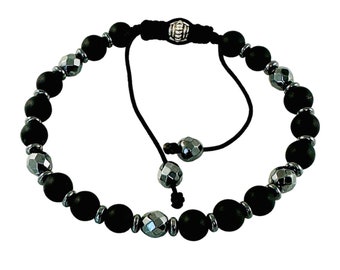 Adjustable Hematite Black Onyx Men Bracelet,Healing Meditation Bracelet,Men Stone Bracelet,Handmade Jewelry for Men,Unique gifts for men him