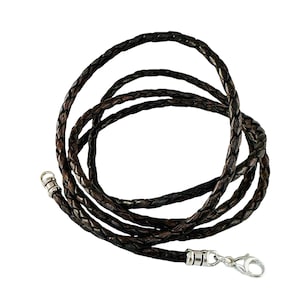 3mm Genuine Black Brown Real Braided Leather Cord Necklace For Pendant (14&quot;-24&quot; Inches),Sterling Silver Ends And Lobster Clasp Made To Order