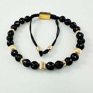 Black Onyx Gold Men Bracelet,Bracelets for Him,Black Onyx Bracelet,Black Healing Jewelry for Men-Fathers Day Gifts for Men Husband Son Dad