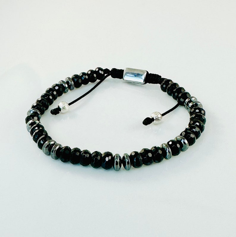 Sterling Silver Adjustable 4mm Hematite Men Bracelet,healing Meditation