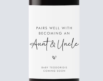 Paris well with becoming an Aunt and Uncle wine label, Personalized Pregnancy Announcement Wine Label, Gift for Aunt and Uncle