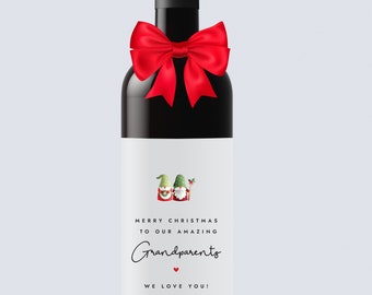 Christmas Wine LABEL grandparents,  Pregnancy Announcement wine label, More the Merrier, Christmas Party, Holiday Gift, Christmas Gift Idea