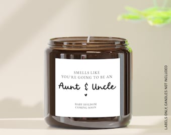 Smells like you're going to be an Aunt & Uncle Candle Stickers, Personalized Pregnancy Announcement Gift, Custom Gift for Aunt and Uncle