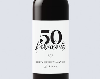 Custom 50th fabulous Birthday wine label, Birthday Box,Birthday gift for her, Gift for him, 20th,30th,40th,50th,60th birthday, wine birthday