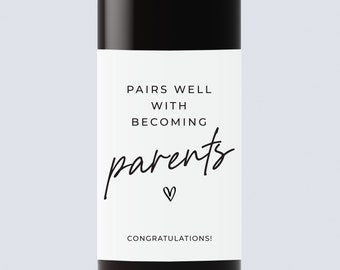 Pairs well with becoming parents, Baby Announcement Wine Labels, Gift for Parents, Parents personalized wine label, champagne wine label