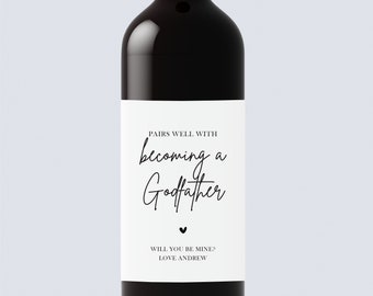 Pairs Well With Becoming A Godfather Wine Label,Gift for Godfather,Godfather Proposal,Godparents Proposal,Pregnancy Reveal,Godfather Gift