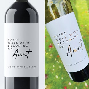 You&#39;ve been promoted to Auntie, Announcement Gift, Baby Announcement Wine Labels, Wine Label Personalized Pregnancy, Gift for Aunt, Uncle