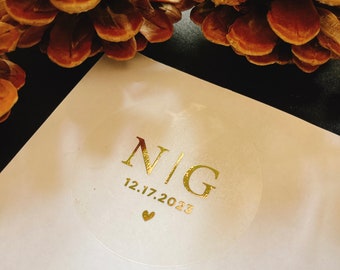 Personalized Envelope Seals, Monogram Stickers, Minimalist Foil Wedding Stickers, Wedding Invitation Seals, Wedding Favor Foiled Stickers