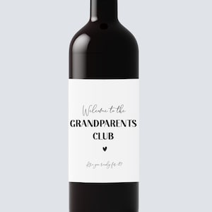 Welcome to The Grandparents Club wine label, Personalized Baby Announcement Wine Labels, Pregnancy Announcement Gift for Grandparents