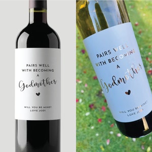 Godmother Gift Baptism, Minimalist Wine label, baby announcement wine labels, Personalized Pregnancy Announcement, Godmother wine label
