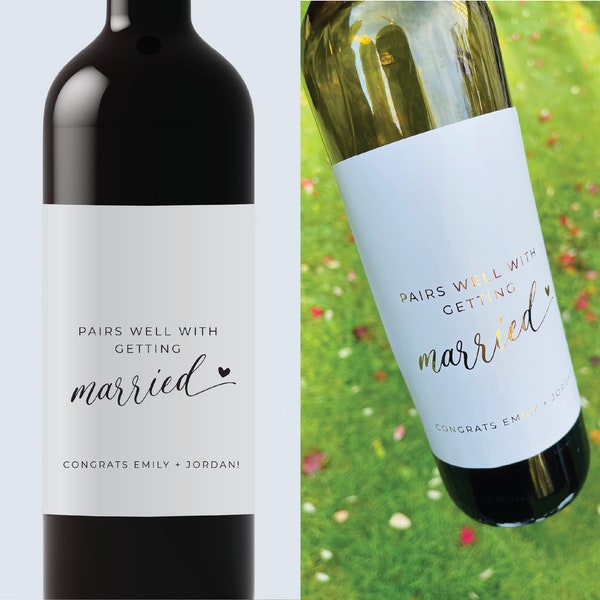 Married wine label, Pairs well with getting married, engagement gift for couples , Wedding wine label, Married Sticker gift, Wine Gift