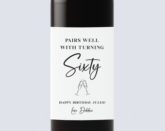 Custom 60th Birthday wine label, Birthday Box, Birthday gift for her, Gift for him, 20th,30th,40th,50th,60th birthday, wine birthday