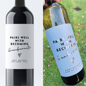 Pairs well with becoming grandparents, Baby Announcement Wine Labels, Gift for Aunt, Uncle, Pairs well with being grandparents, wine label