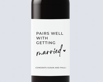 Married wine label, Pairs well with getting married, engagement gift for couples , Wedding wine label, Married Sticker gift, Wine Gift