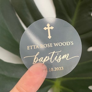 Personalized Baptism sticker, Foiled Baby Stickers For Decoration and Favors in Silver, Gold, Rose Gold, Custom Pregnancy, Baptism Gift