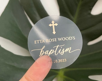 Personalized Baptism sticker, Foiled Baby Stickers For Decoration and Favors in Silver, Gold, Rose Gold, Custom Pregnancy, Baptism Gift