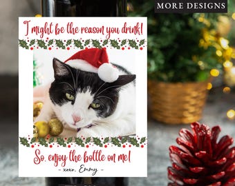 Personalized Cat photo Christmas wine label, dog Photo Christmas Wine Label, Happy pawlidays photo wine labels, Christmas gifts, pet photo