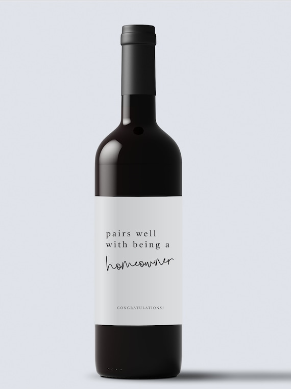Housewarming Gift, Housewarming wine label, new place, New Home Owner gift, Realtor gifts to clients, minimalist labels, congrats new home