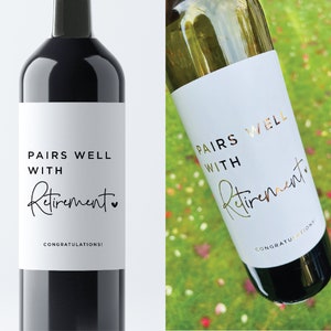Cadeau de retraite, se marie bien avec la retraite, cadeaux de retraite pour femme, retraite pour hommes, cadeau de retraite personnalisé, étiquette de vin