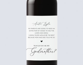 Will You Be My Godmother Wine Label,Gift for Godmother,Godmother Proposal,Godparents Proposal,Pregnancy Reveal,Godmother Gift