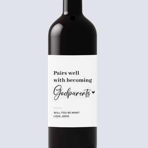 Personalized Godparents Wine label, baby announcement wine labels, Gift for Godparents, Pregnancy Announcement, Godparents proposal gift
