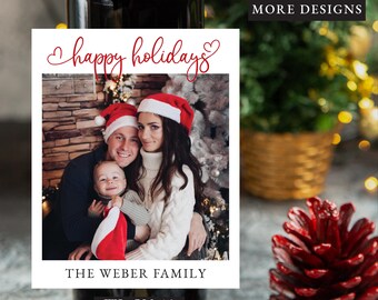 Custom photo Christmas wine label,Family Dog cat Photo Christmas Wine Label,Happy holidays photo wine labels,Christmas gifts,happy pawlidays