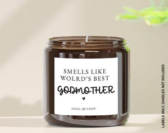 Smells Like World's Best Godmother candle label, Personalized Godmother Candle Label, Custom Candle label, Godmother proposal gift